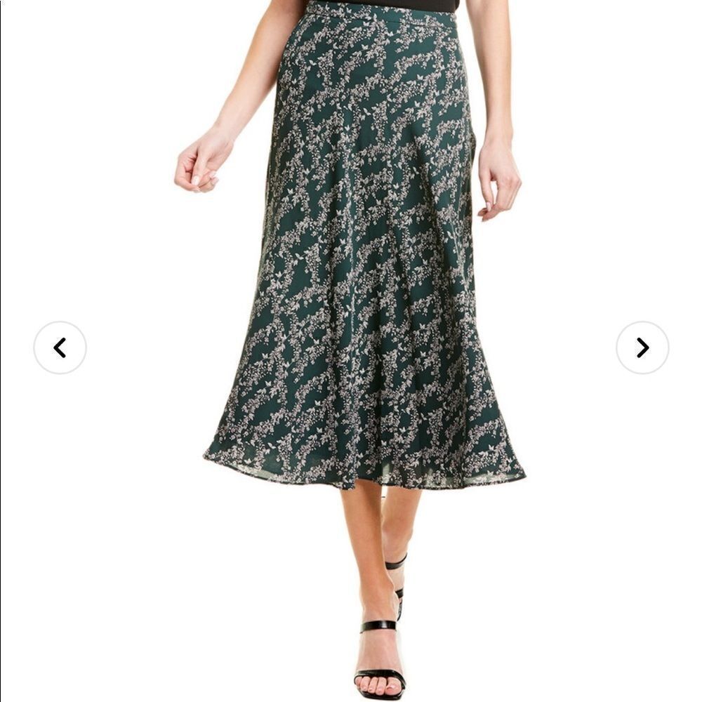 BCBGMAXAZRIA Floral Print Midi Skirt Spruce Green S